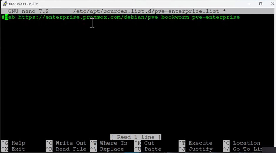 pointing to enterprise repository in proxmox ve 8.1